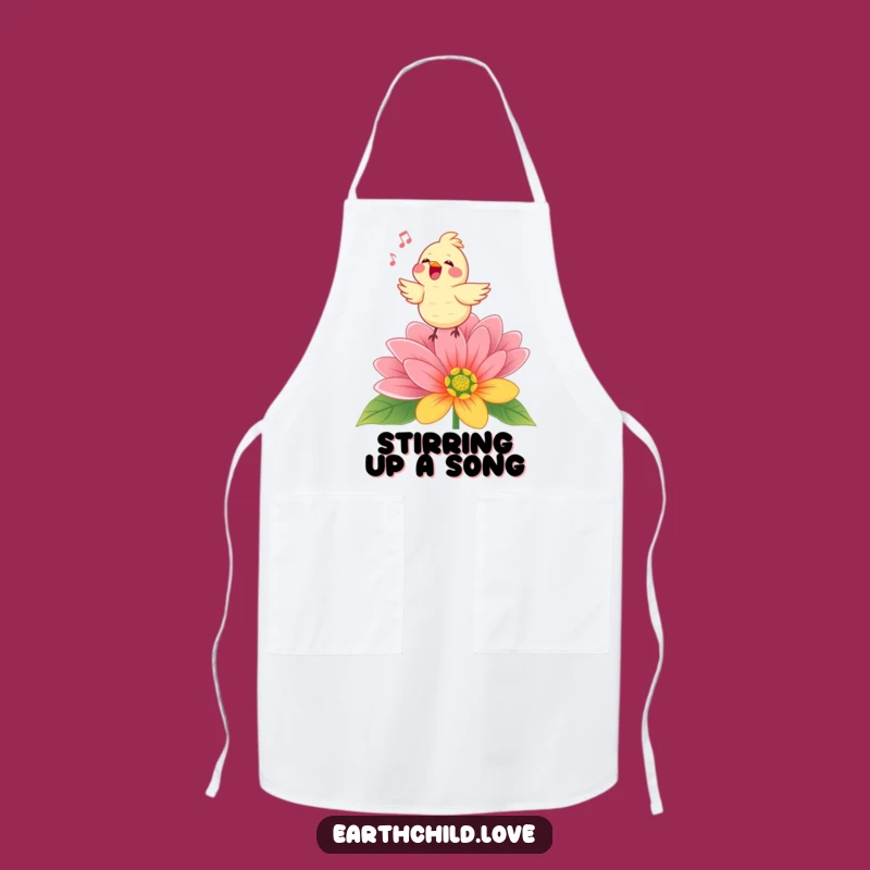 Funny Kawaii Singing Bird Apron - Cheerful Flower Kitchen Wear for Cooks