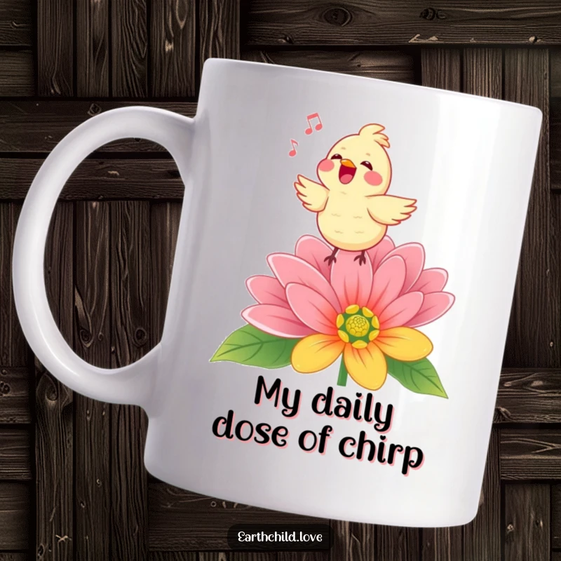Funny Kawaii singing bird perched on a colorful flower, radiating joy and musical cheer, perfect for a delightful gift.