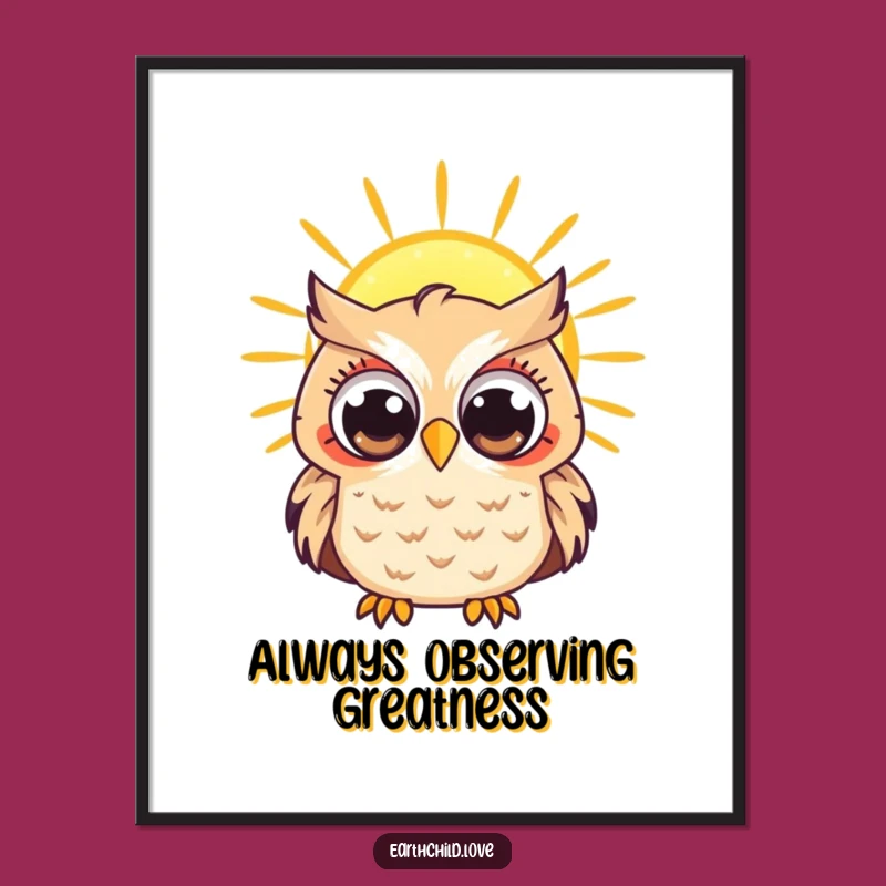 Funny Kawaii Owl Sun Digital Art - Instant Curious Observation Download