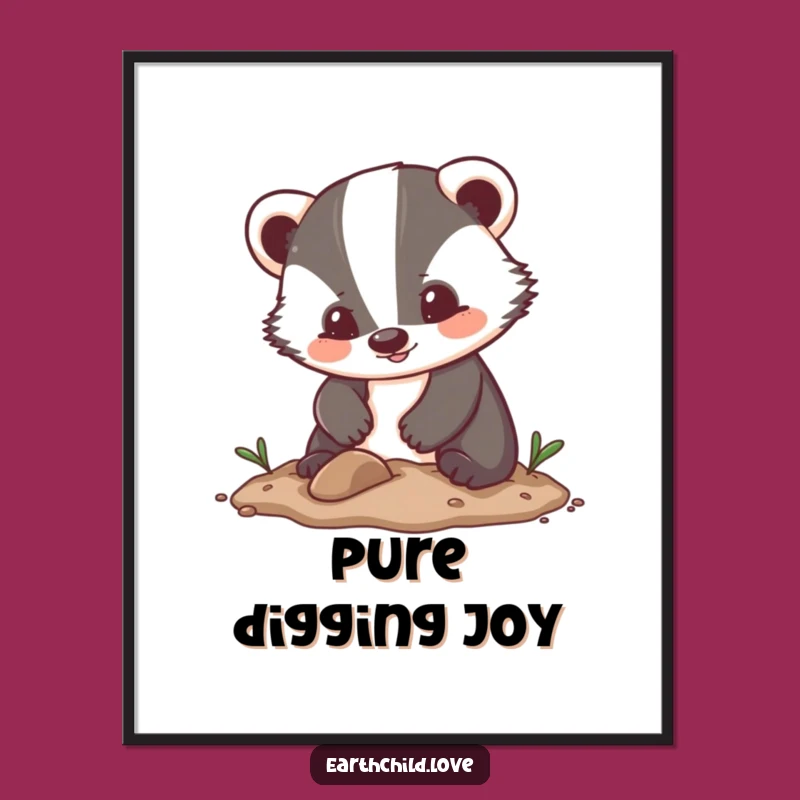 Funny Kawaii Art Print: Enthusiastic Badger Digging for Cute, Funny Decor