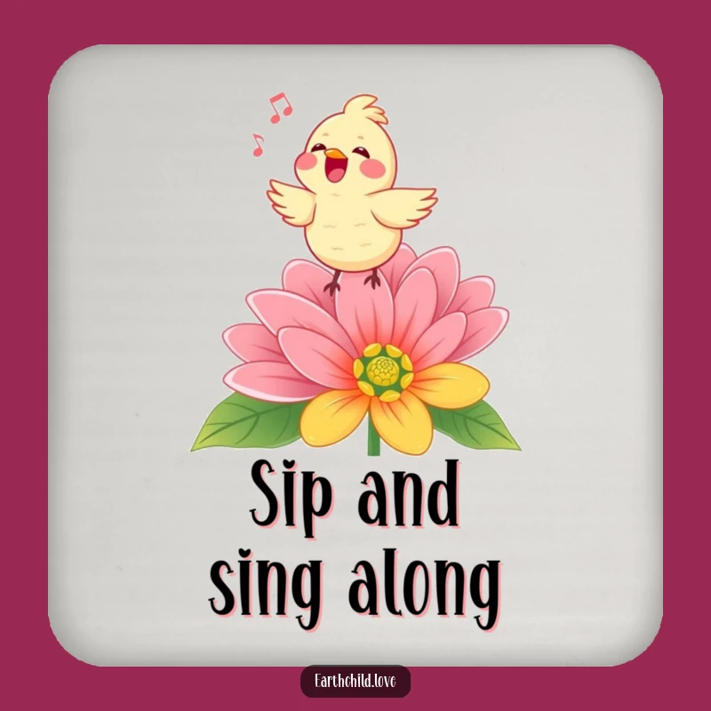 Funny Kawaii Singing Bird Drink Coaster - Vibrant Flower Protection for Tables