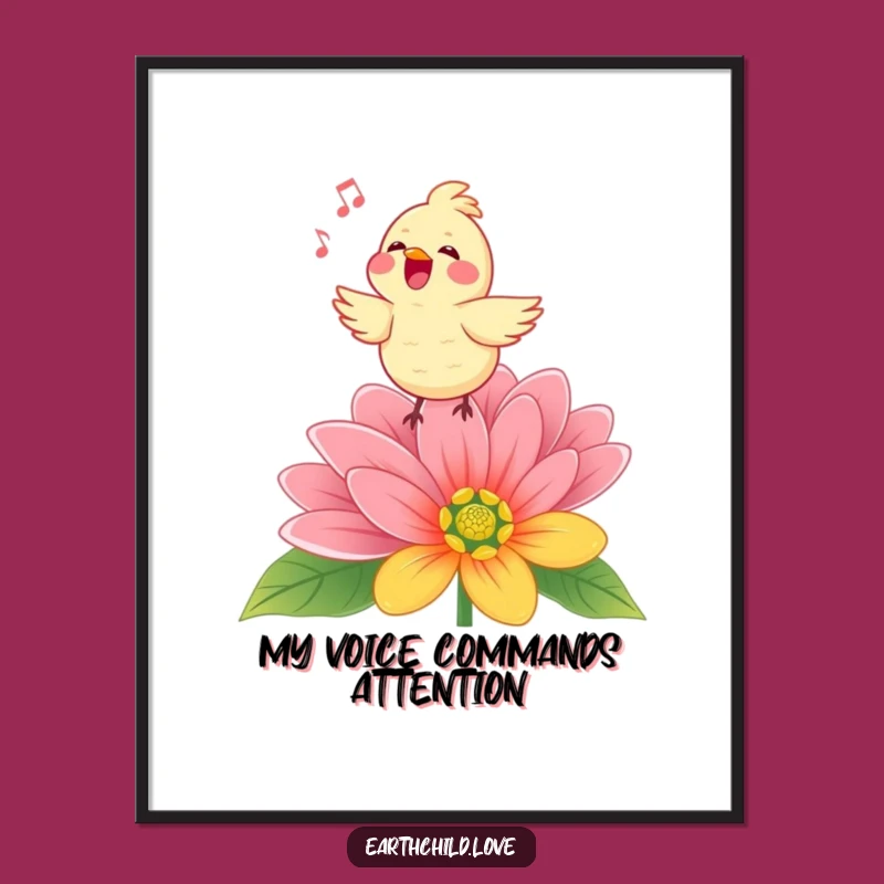 Funny Kawaii Singing Bird Poster - Vibrant Flower Art for Cheerful Home Decor