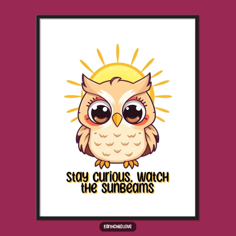Free Printable Kawaii Owl Sun Art - Funny Downloadable Curious Wall Decor